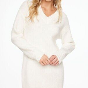 V-Neck White Sweater Dress - Size XS